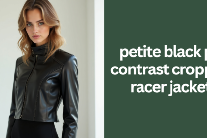 petite black pu contrast cropped racer jacket